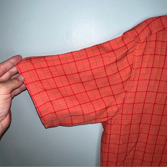 Bugatchi Uomo Orange Checker Plaid Button Down Short Sleeve Mens Shirt Size L. - Picture 4 of 7